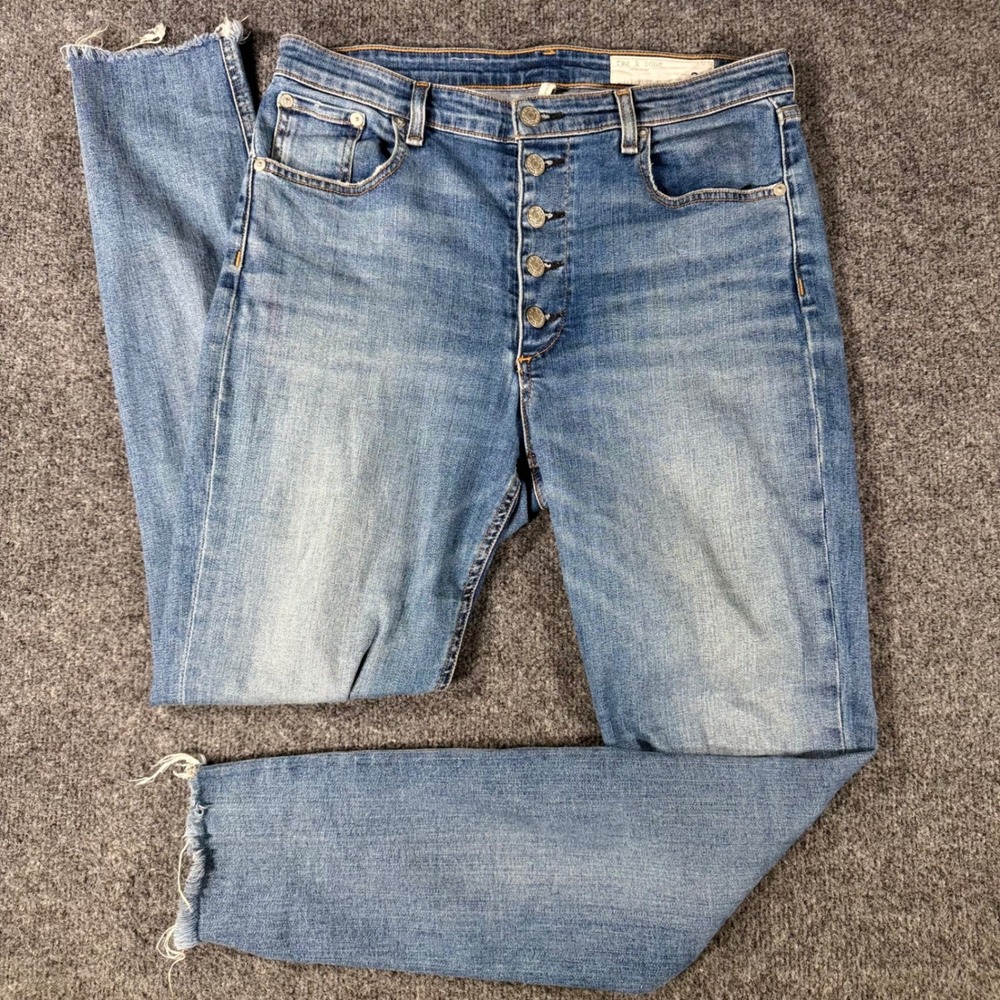 Rag & Bone Nina High Rise Skinny Jeans Button Fly Raw Hem 30 Fire Island Blue